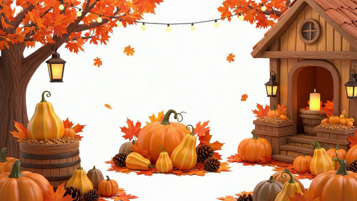 感恩节秋季南瓜丰收小屋装饰