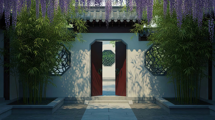 古风庭院藤蔓植物场景素材