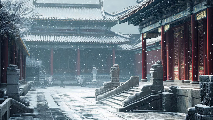 古建筑雪景中式庭院