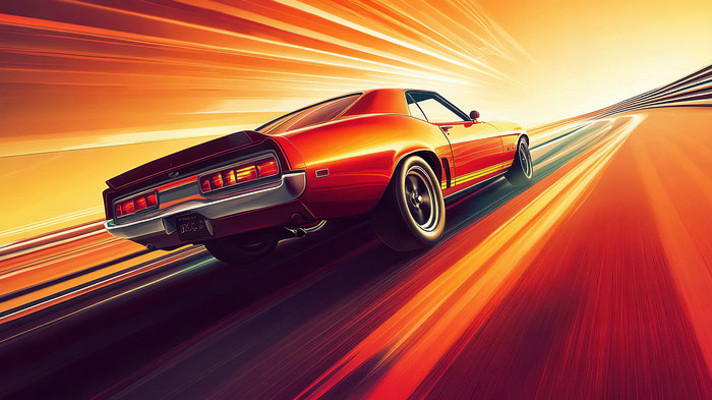 红色跑车高速行驶画面