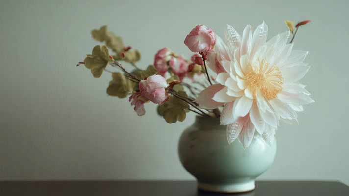 花瓶中绽放的鲜花特写