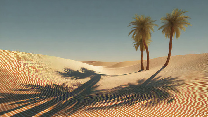 金色沙漠与棕榈树的阴影