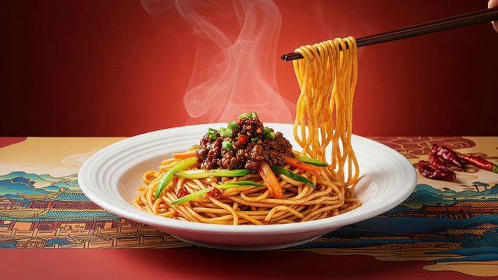 牛肉拌面特写素材