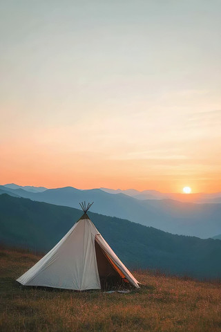 山野间日落时的帐篷风景竖屏动画