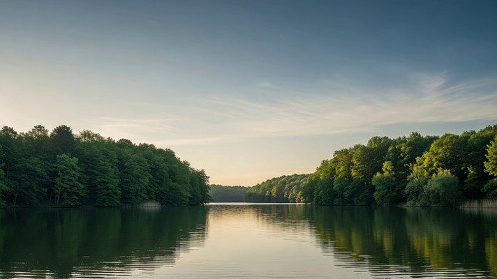 夏日湖边树林自然风光
