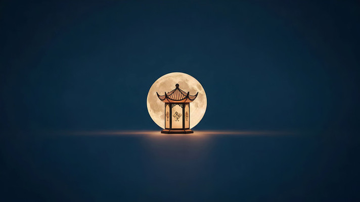 中秋月夜下的中式灯笼