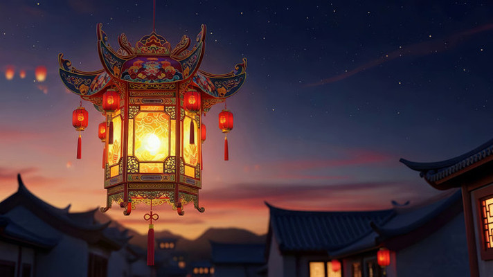 中式灯笼夜景古风场景