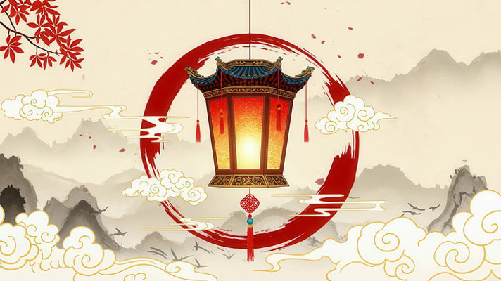 中式国风灯笼水墨背景