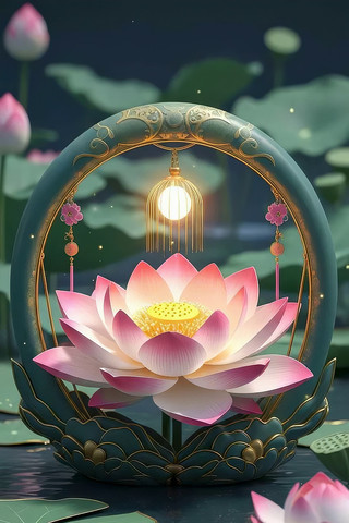 中式荷花灯笼3D竖屏背景动画 中式荷花灯笼3D竖屏背景动画