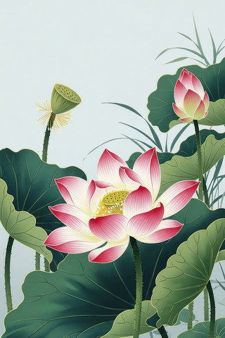 中式荷花荷叶竖屏背景动画