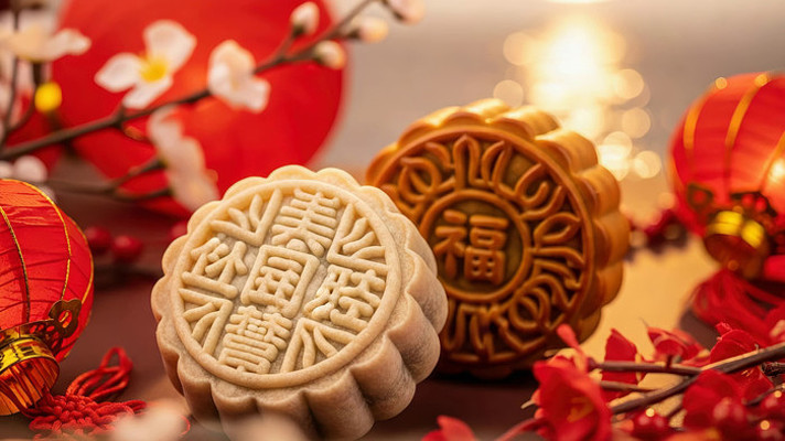 中式月饼与节日装饰特写