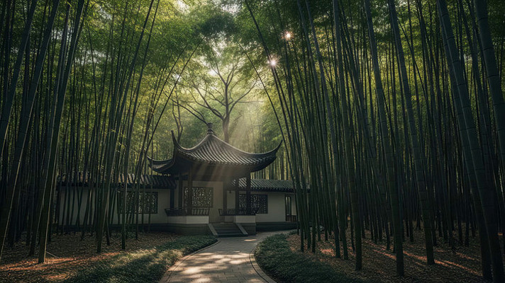 竹林深处的光影禅意