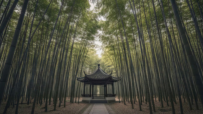 竹林深处的中式凉亭