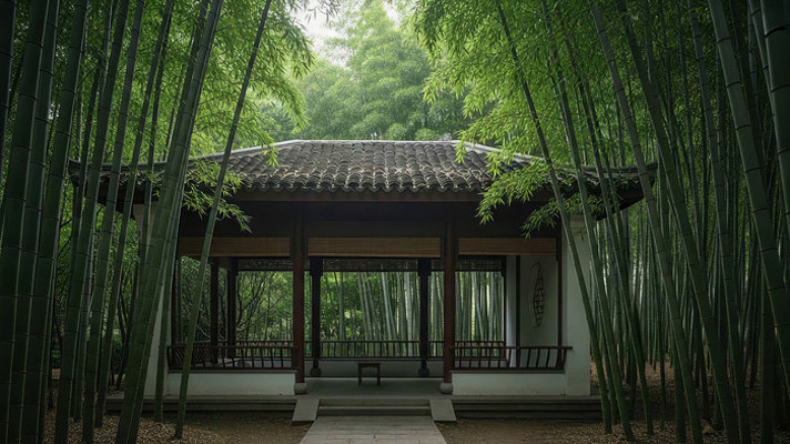 竹林掩映下的中式庭院