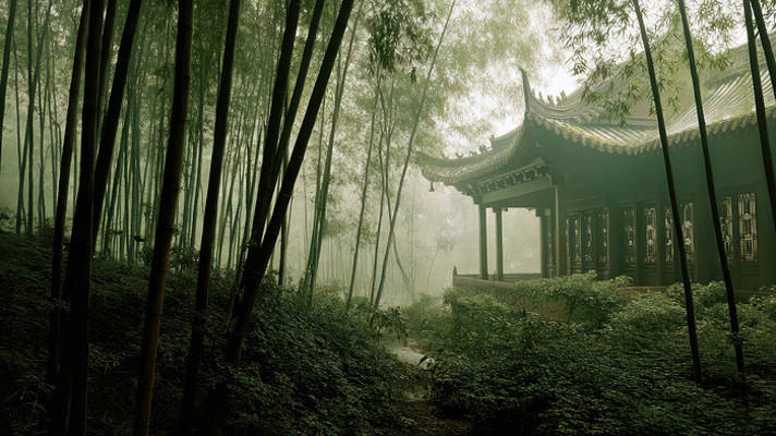 竹林中的中式古建筑