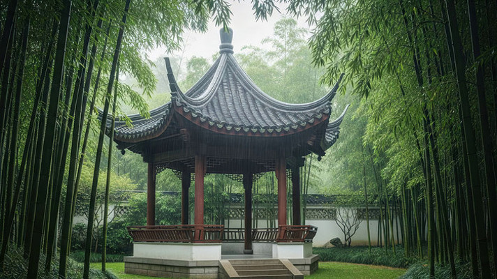 竹林中的中式古亭