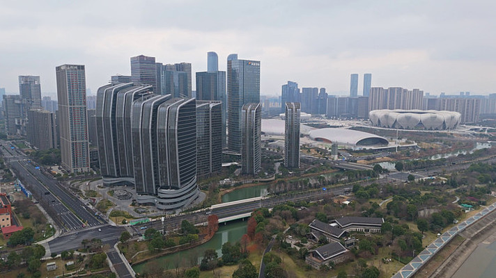 杭州钱江世纪城周边建筑风景航拍