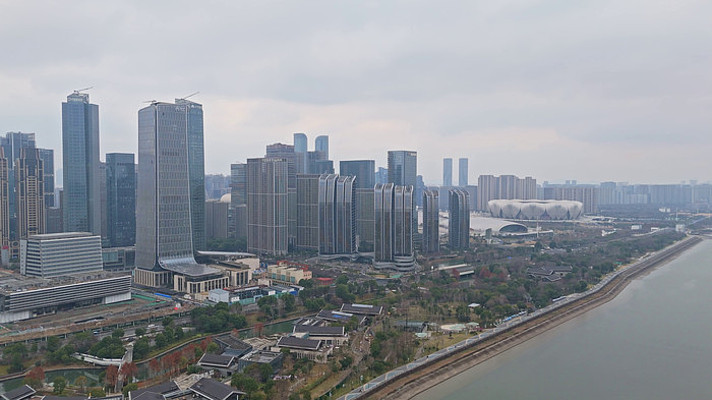 杭州钱江世纪城周边建筑风景航拍