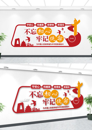 不忘初心牢记使命党建文化墙设计 CDR