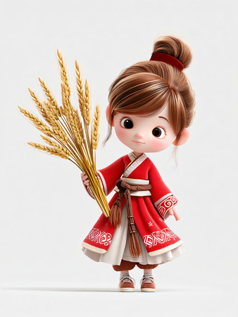 拿着麦穗的女孩IP人物设计素材 拿着麦穗的女孩IP人物设计素材