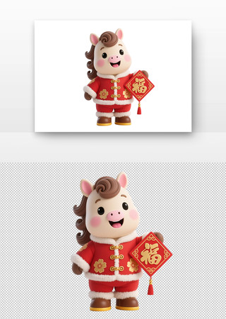 卡通小马形象手持福字 卡通小马形象手持福字