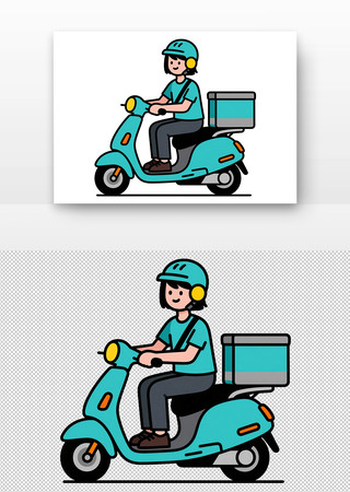 骑蓝摩托戴头盔的外卖员插画 骑蓝摩托戴头盔的外卖员插画