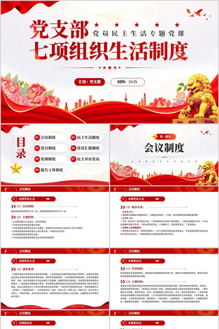 党支部七项组织生活制度PPT模板
