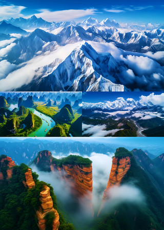 4k航拍梯田高山流水壮丽景观