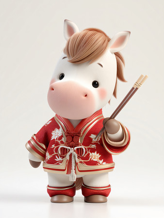 拿着筷子的马年宝宝IP人物设计素材 拿着筷子的马年宝宝IP人物设计素材