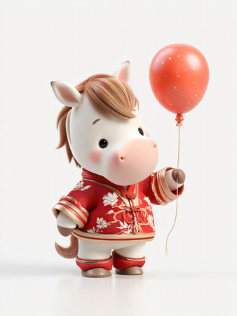 拿着气球的马年宝宝IP人物设计素材