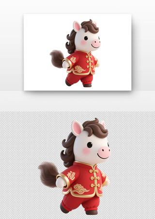 卡通小马穿红唐装面带微笑很喜庆 卡通小马穿红唐装面带微笑很喜庆
