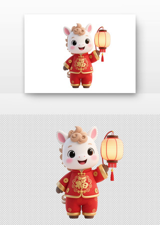 卡通小马手持灯笼身着红色唐装 卡通小马手持灯笼身着红色唐装
