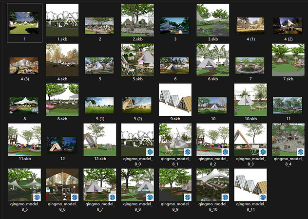 现代露营公园景观帐篷SU模型