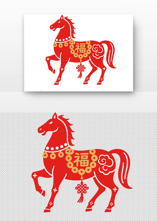 红色剪纸风格马