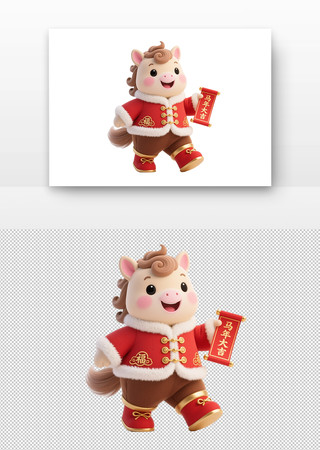 卡通马年吉祥物手持福字 卡通马年吉祥物手持福字