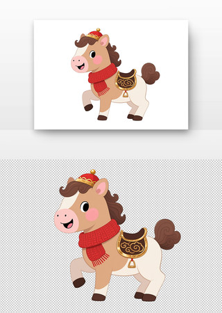 卡通风格戴红帽红围巾的可爱小马 卡通风格戴红帽红围巾的可爱小马