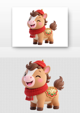 卡通风格的小马戴着红色帽子和围巾 卡通风格的小马戴着红色帽子和围巾