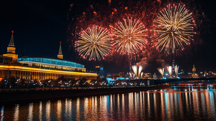 城市对岸的烟花背景 城市对岸的烟花背景