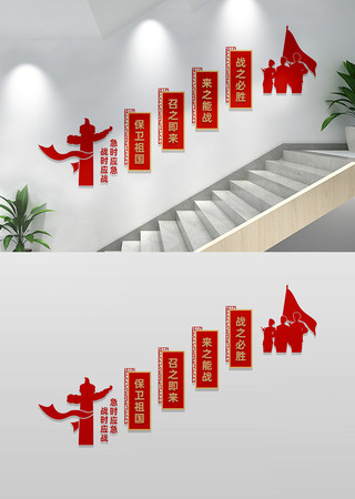 急时应急战时应战民兵楼梯文化墙