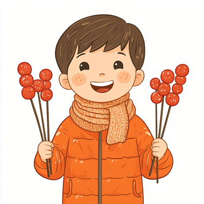 男孩手拿冰糖葫芦 男孩手拿冰糖葫芦