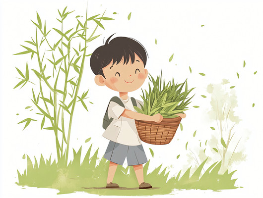 男孩子手里拿一筐草 男孩子手里拿一筐草