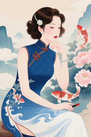 旗袍美女主题的国风插画