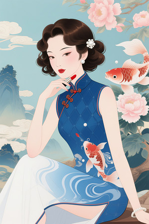 旗袍美女主题的国风插画