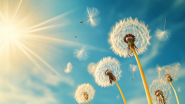 天空下的蒲公英背景图 天空下的蒲公英背景图