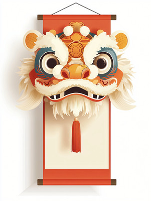 喜庆的舞狮头画卷 喜庆的舞狮头画卷
