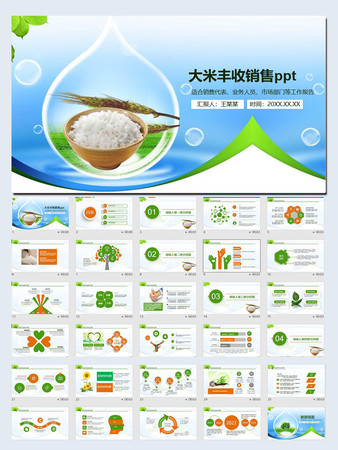 稻田水稻大米农业丰收PPT模板新农村扶贫