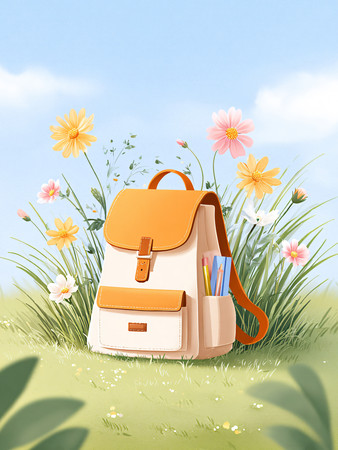 草地上放着书包静物学习用片图片 草地上放着书包静物学习用片图片