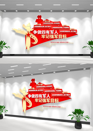 强军目标四有军人部队文化墙