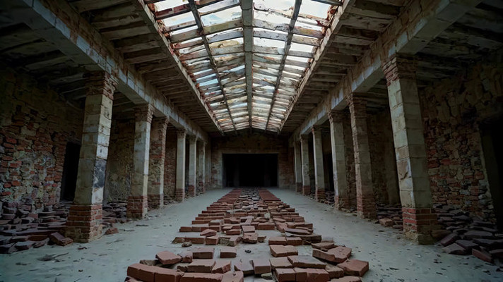 废弃厂房内部空旷场景