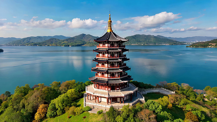 杭州西湖雷峰塔航拍素材 杭州西湖雷峰塔航拍素材